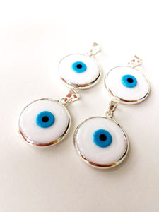 2pcs evil eye pendants, white glass evil eye bead, white murano glass - Evileyefavor