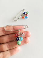 Evil eye beads safety pin, Lucky evil eye safety pin, mixed color stroller pin - Evileyefavor
