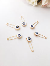 5 pcs evil eye safety pin, white lucky evil eye pin, protection for baby, gold plated evil eye pins - Evileyefavor