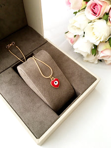 Evil eye necklace, heart evil eye charm necklace, red blue evil eye necklace - Evileyefavor