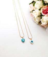Evil eye necklace, heart evil eye charm necklace, white blue evil eye necklace - Evileyefavor