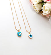 Evil eye necklace, heart evil eye charm necklace, white blue evil eye necklace - Evileyefavor