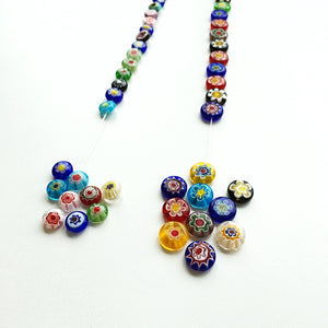 10mm 8mm millefiori flat coin glass beads, 35-45 pcs evil eye flat round glass beads - Evileyefavor