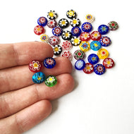 10mm 8mm millefiori flat coin glass beads, 35-45 pcs evil eye flat round glass beads - Evileyefavor