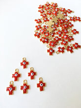 5 pcs cross evil eye charm, cross evil eye bead pendant, red enamel evil eye charm - Evileyefavor