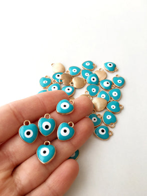 Evil eye charm, 5pcs, enamel evil eye pendant, gold plated ebil eye charm, heart evil eye charm, evil eye bead, diy necklace evil eye - Evileyefavor