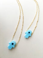 Hamsa evil eye necklace, blue hamsa evil eye necklace, glass hamsa hand necklace - Evileyefavor