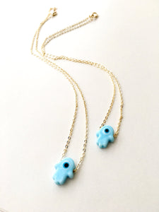 Hamsa evil eye necklace, blue hamsa evil eye necklace, glass hamsa hand necklace - Evileyefavor