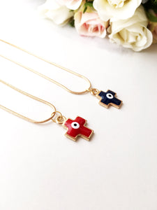 Cross evil eye necklace, evil eye pendant necklace, blue cross charm necklace - Evileyefavor