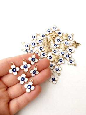 5 pcs clover evil eye charm, 22K matte gold plated charm, four leaf clover charms - Evileyefavor