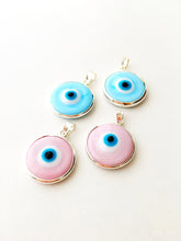 2pcs silver plated evil eye pendants, baby blue baby pink evil eye bead - Evileyefavor