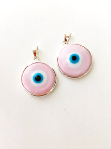 2pcs silver plated evil eye pendants, baby blue baby pink evil eye bead - Evileyefavor