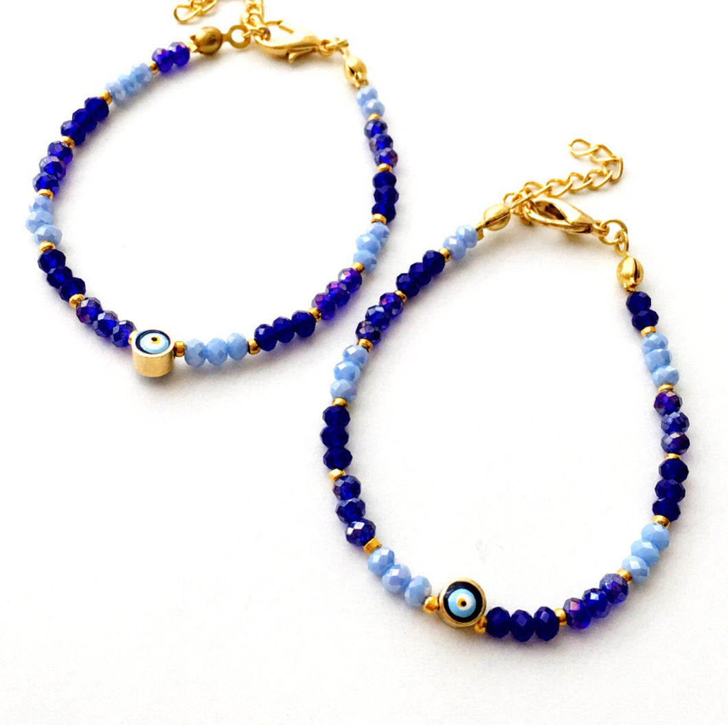 Blue Seed Beads Evil Eye Bracelet, Minimal Unisex Bracelet - Evileyefavor