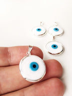 2pcs evil eye pendants, white glass evil eye bead, white murano glass - Evileyefavor
