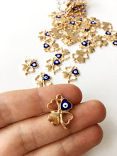 5 pcs Four leaf clover evil eye pendant, gold clover beads - Evileyefavor