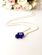 Blue hamsa evil eye necklace, hamsa choker necklace, gold chain hamsa evil eye necklace - Evileyefavor