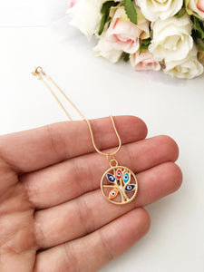 Evil eye necklace, tree of life necklace, gold evil eye necklace, colorful tree of life necklace - Evileyefavor