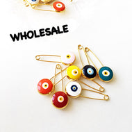 WHOLESALE- 50 pcs - Lucky evil eye safety pin, protection for baby - Evileyefavor