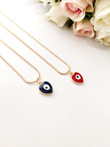 Evil eye necklace, heart evil eye charm necklace, red blue evil eye necklace - Evileyefavor