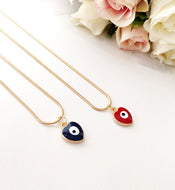 Evil eye necklace, heart evil eye charm necklace, red blue evil eye necklace - Evileyefavor