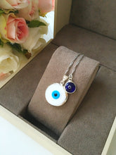 Evil eye necklace, white evil eye bead necklace, dark blue tiny evil eye - Evileyefavor
