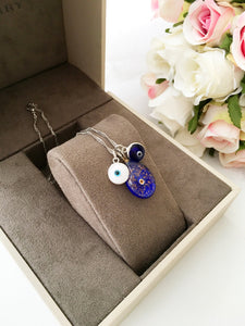 Murano glass evil eye necklace, evil eye charm necklace, lamp work evil eye necklace - Evileyefavor