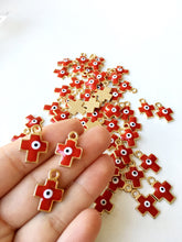5 pcs cross evil eye charm, cross evil eye bead pendant, red enamel evil eye charm - Evileyefavor
