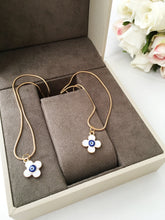 Four leaf clover necklace, evil eye necklace, white evil eye charm necklace - Evileyefavor