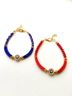 Greek Evil Eye Bead Bracelet, Red Blue Miyuki Beads - Evileyefavor