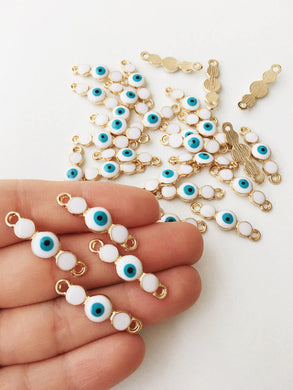 3 pcs Gold plated evil eye charm, white evil eye connector, evil eye pendant - Evileyefavor