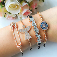 Greek Evil Eye Bracelet, Rose Gold Bangle Bracelet - Evileyefavor