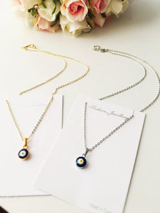 Tiny evil eye necklace, bead evil eye necklace, gold chain evil eye necklace - Evileyefavor