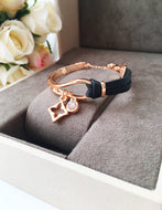 Rose Gold Leather Bracelet, Clover Charm Bracelet - Evileyefavor