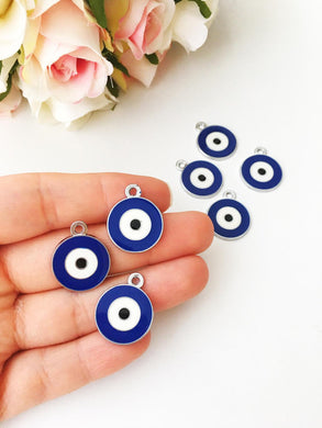 5 pcs evil eye charms, 20mm brass evil eye pendant, evil eye beads for necklace - Evileyefavor