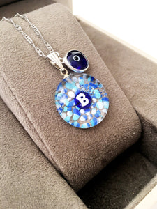 Personalized evil eye necklace, initial necklace, evil eye necklace, murano glass necklace - Evileyefavor