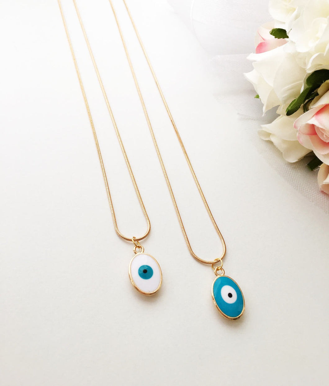Tiny evil eye necklace, evil eye jewelry, 22K gold plated necklace, turquoise oval evil eye - Evileyefavor