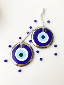 Silver evil eye bead - 7cm - evil eye wall hanging - gold evil eye charm - Evileyefavor