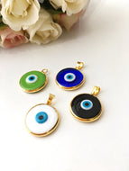 2pcs glass evil eye bead, evil eye pendants, gold plated evil eye charm, 22mm evil eye - Evileyefavor