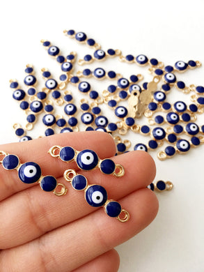 3 pcs Gold plated blue evil eye charm, evil eye pendant, evil eye connector - Evileyefavor