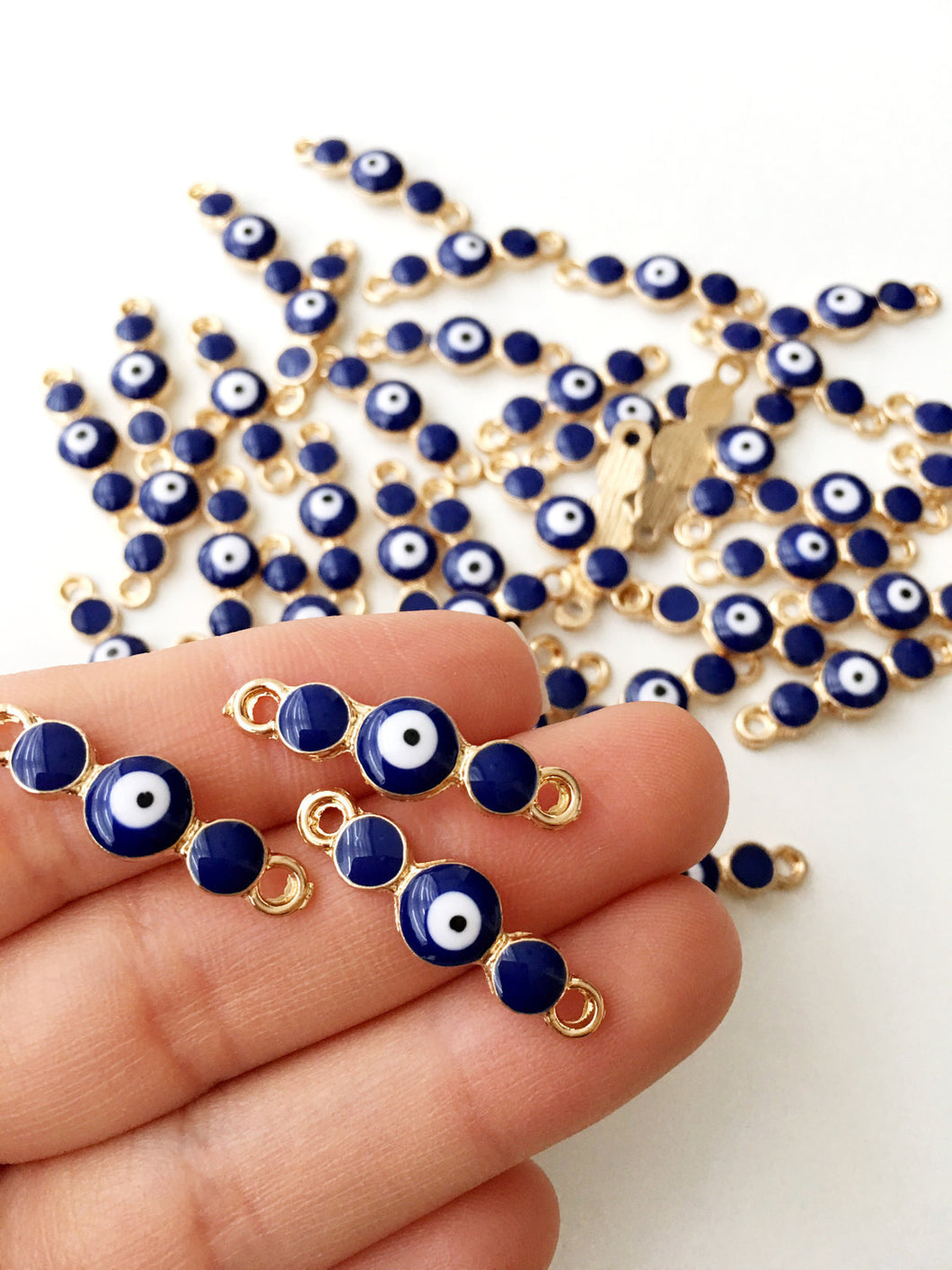 3 pcs Gold plated blue evil eye charm, evil eye pendant, evil eye connector - Evileyefavor