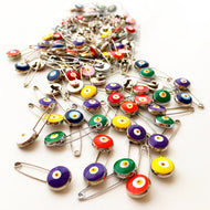 Baby gift, Lucky evil eye safety pin, protection for baby, silver plated evil eye pins - Evileyefavor