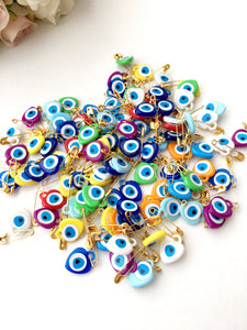 Unique wedding favor | 100 evil eye safety pins | mixed resin evil eye beads - Evileyefavor