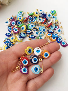 Unique wedding favor | 100 evil eye safety pins | mixed resin evil eye beads - Evileyefavor