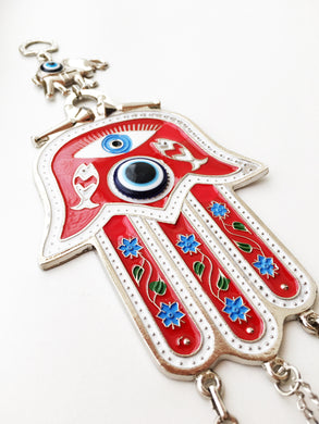 Red Hamsa evil eye wall hanging - Evileyefavor