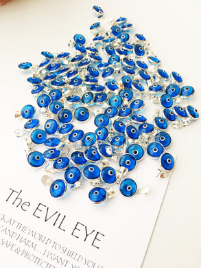 Navy blue evil eye charm | evil eye silver pendant | tiny glass evil eye charms | evil eye necklace pendant | evil eye connectors | silver - Evileyefavor