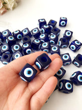 Blue evil eye glass beads | 5 pcs square evil eye beads | evil eye connector beads - Evileyefavor