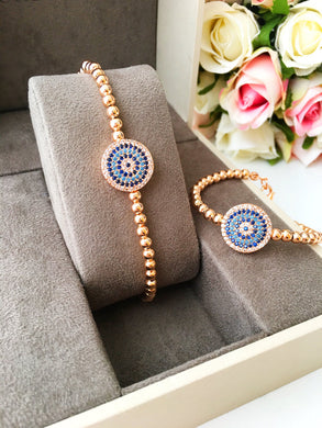 Greek Evil Eye Bracelet, Zircon Rose Gold Evil Eye Jewelry - Evileyefavor