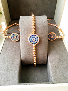 Greek Evil Eye Bracelet, Zircon Rose Gold Evil Eye Jewelry - Evileyefavor