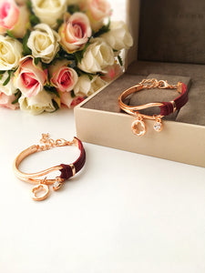 Leather Charm Bracelet, rose gold bracelet - Evileyefavor
