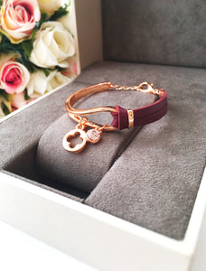 Leather Charm Bracelet, rose gold bracelet - Evileyefavor